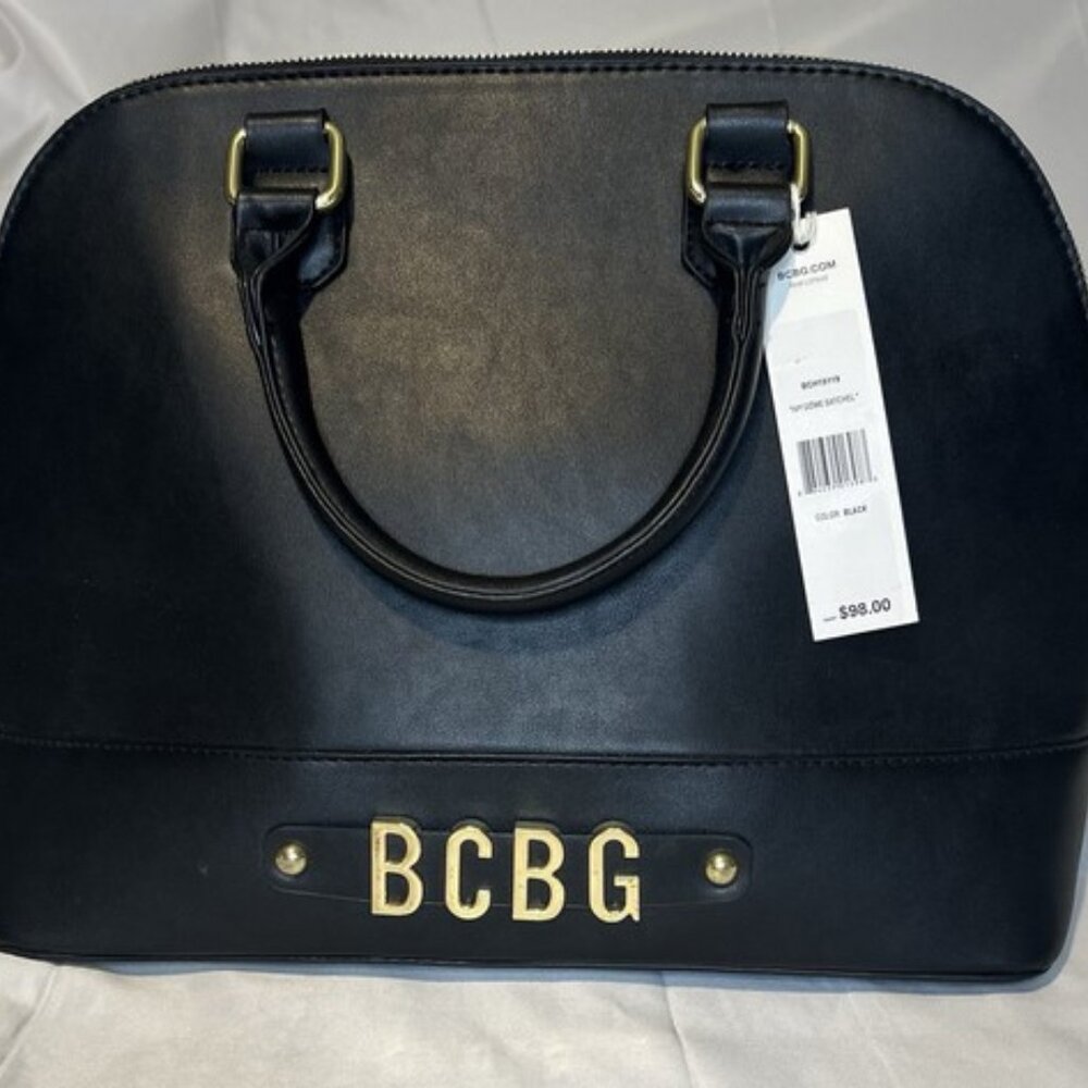BCBG NWT Ivy Dome Satchel Black with Detachable Strap Shoulder Handbag Large